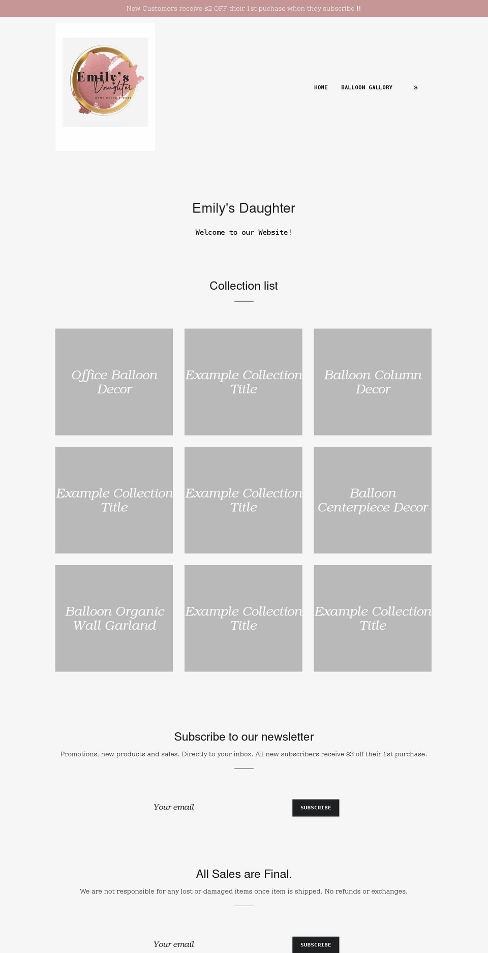 emilysdaughter.com shopify website screenshot