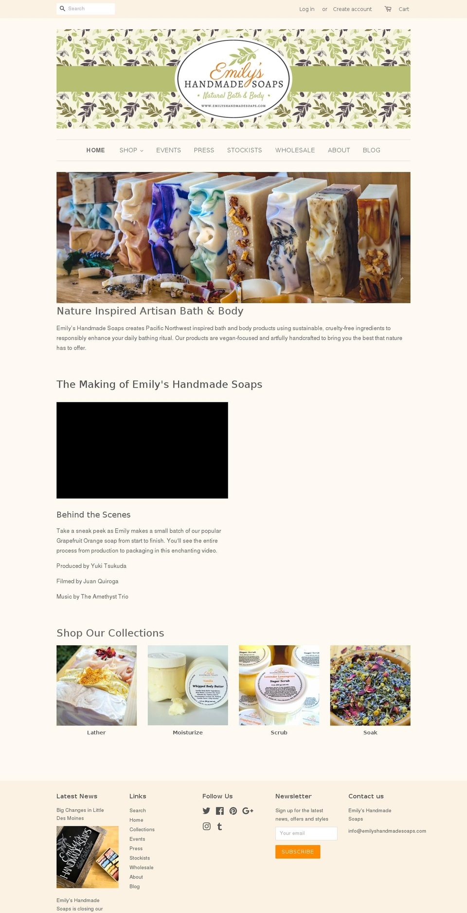 emilyshandmadesoaps.com shopify website screenshot
