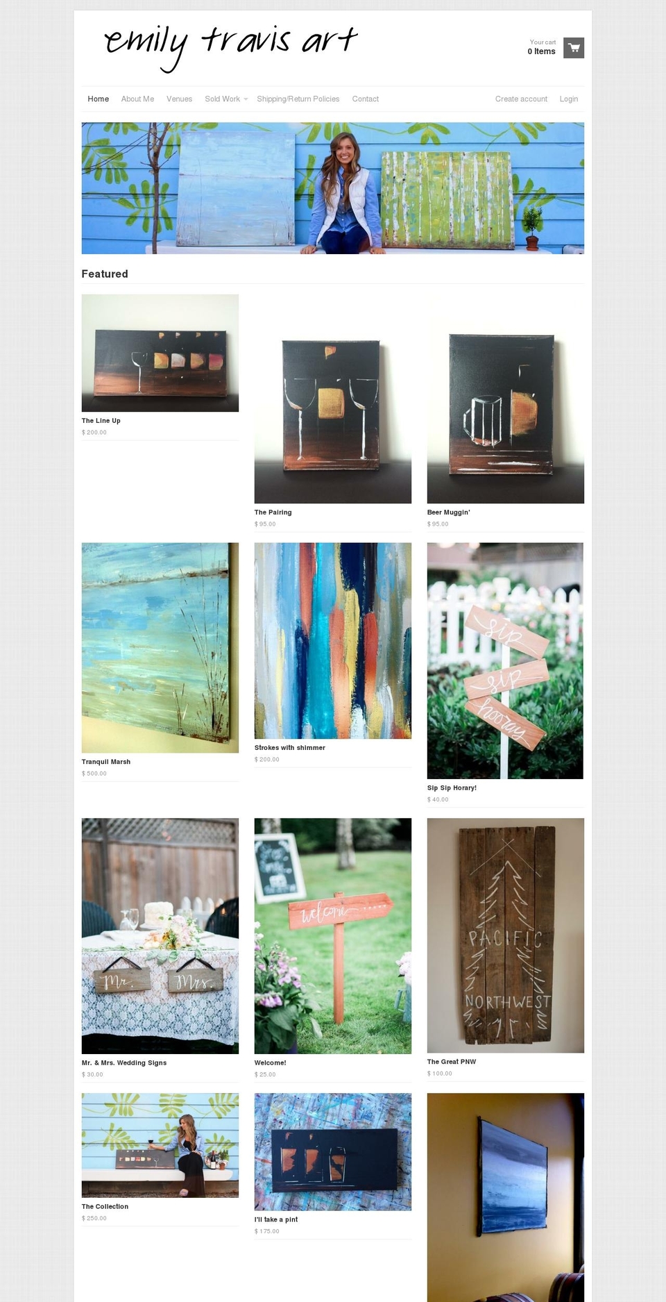 emilytravisart.com shopify website screenshot