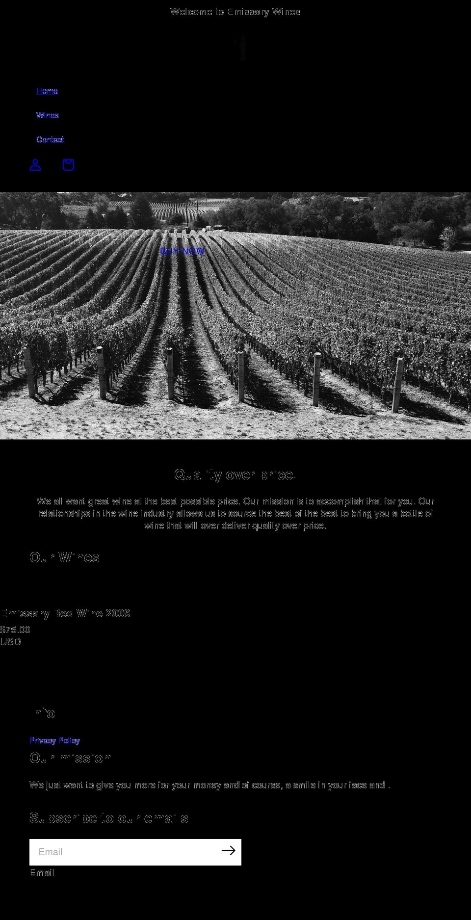 emissarywines.com shopify website screenshot