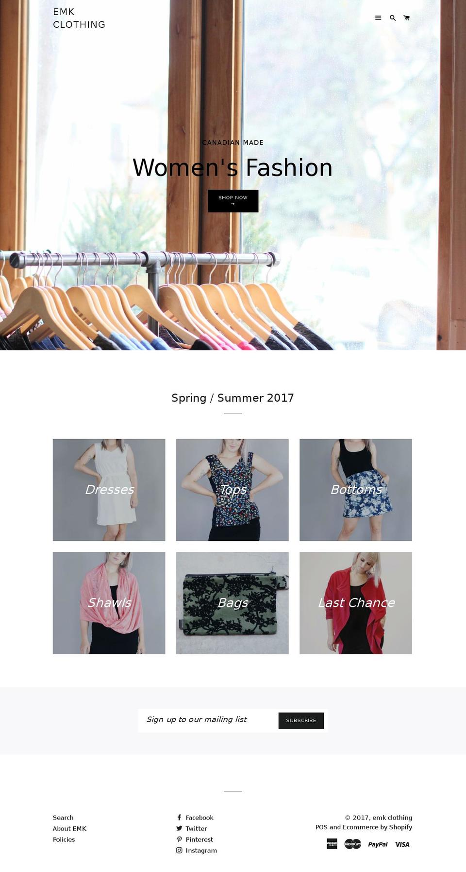 emkclothing.com shopify website screenshot