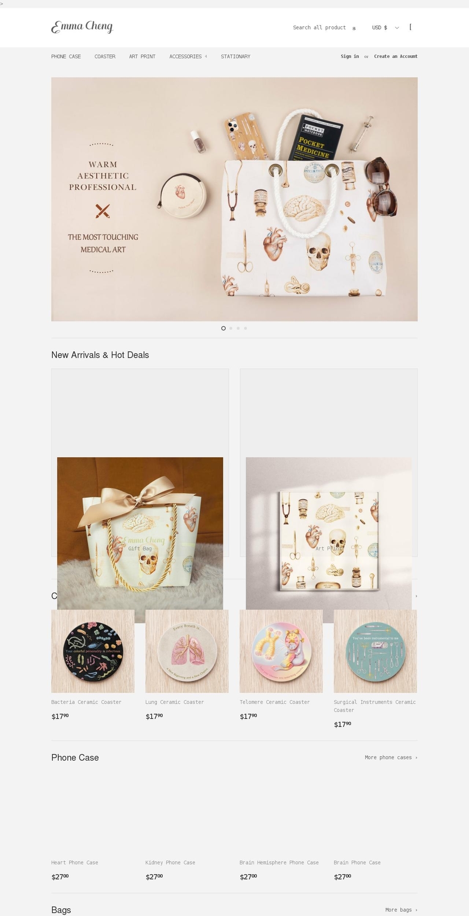 emmacheng.com shopify website screenshot