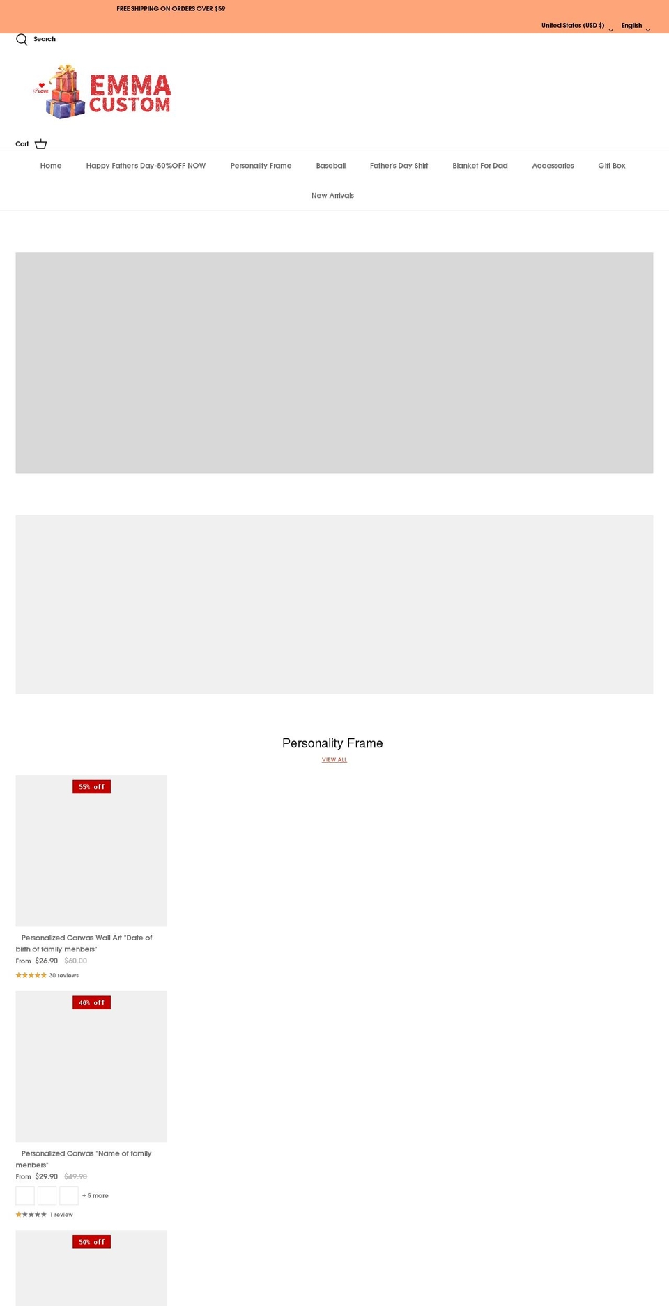 emmacustom.com shopify website screenshot