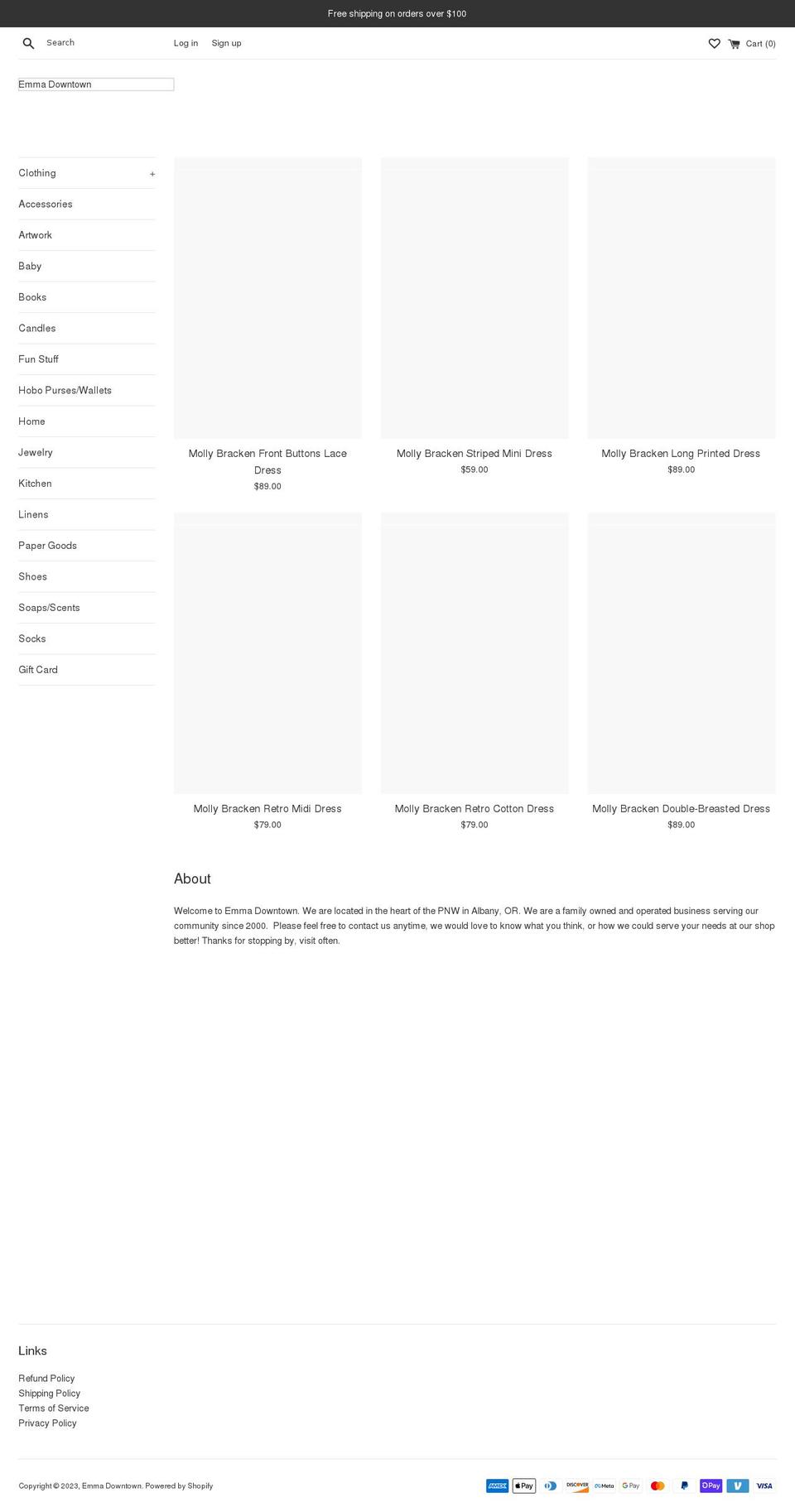 emmadowntown.net shopify website screenshot