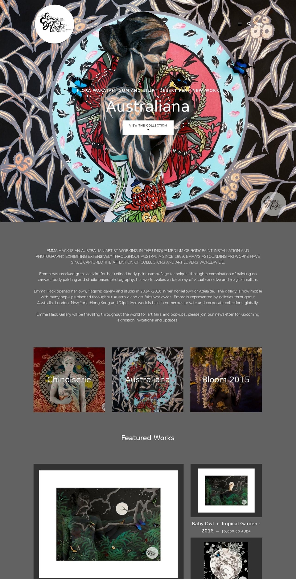 emmahackgallery.com shopify website screenshot