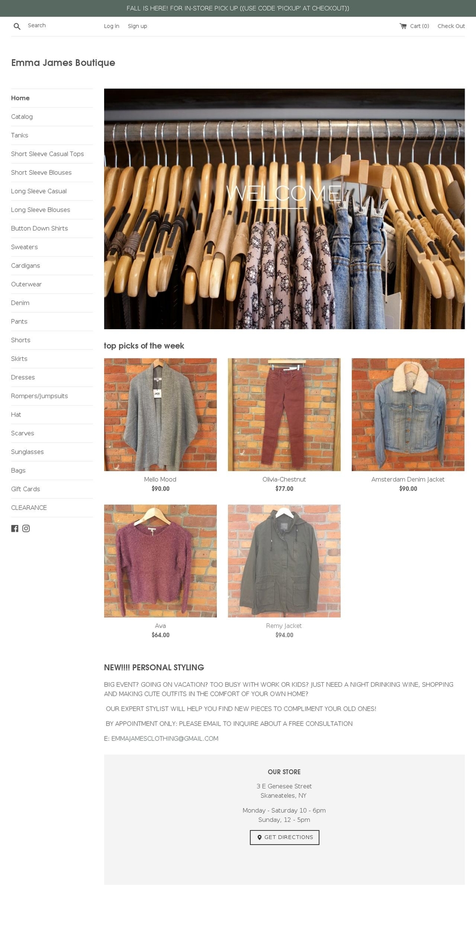 emmajamesboutique.com — Shopify storefront screenshot