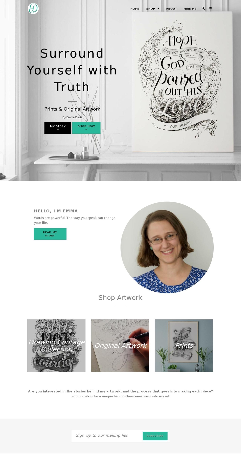 emmalinneadavis.com — Shopify storefront screenshot