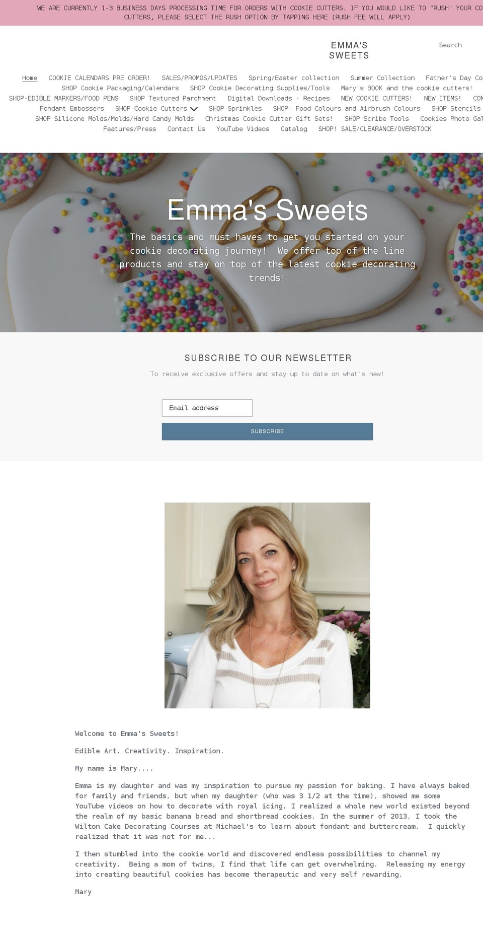 emmassweets.ca shopify website screenshot