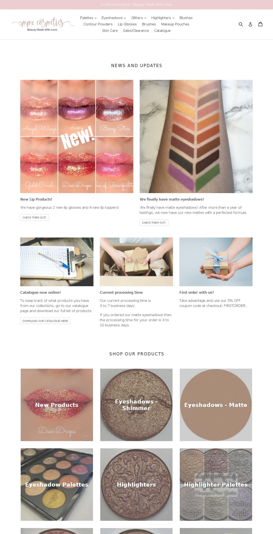 emmecosmetics.ca shopify website screenshot