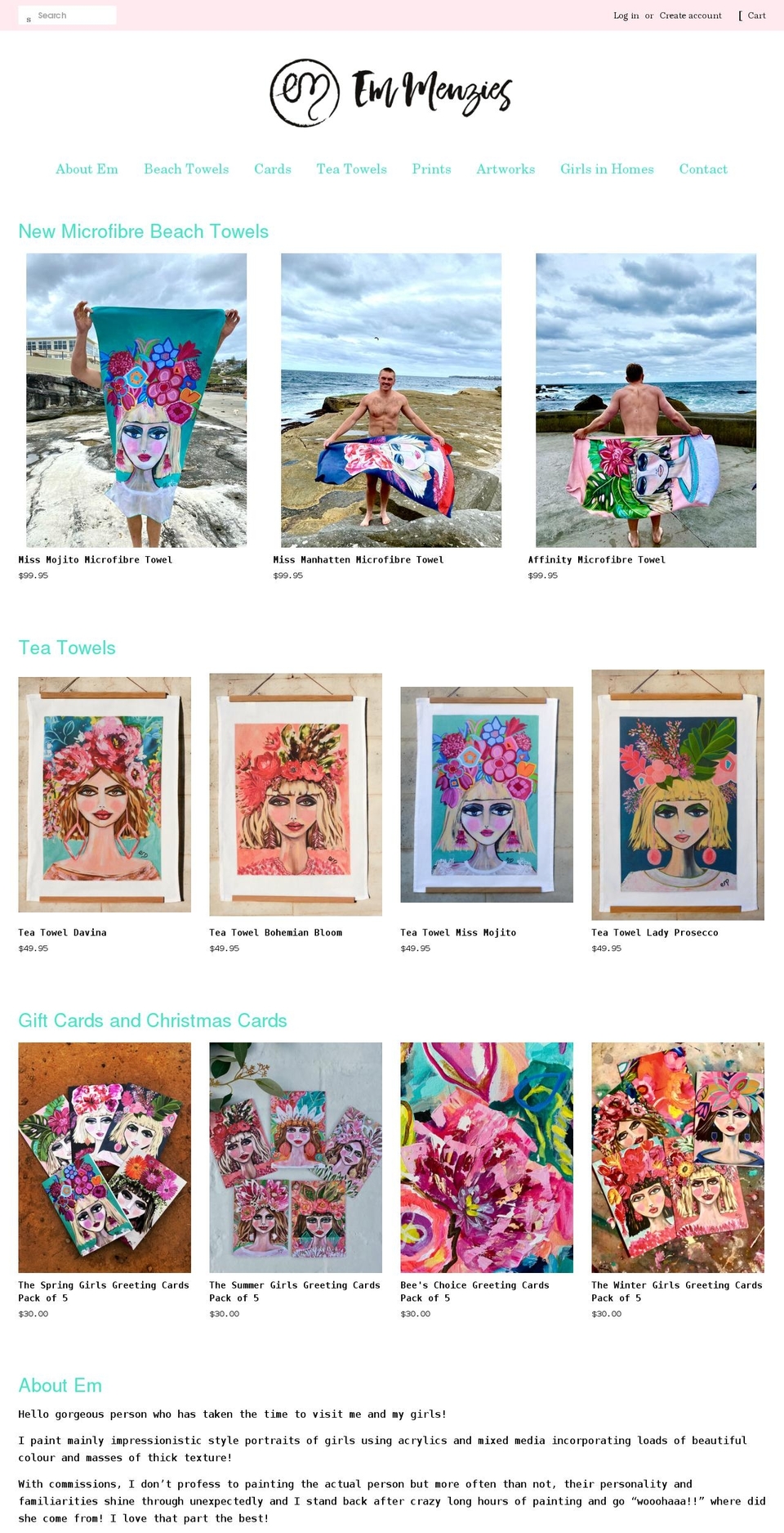 emmenziesart.com shopify website screenshot