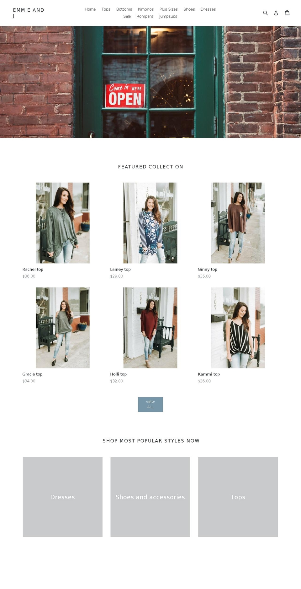 emmieandj.com — Shopify storefront screenshot