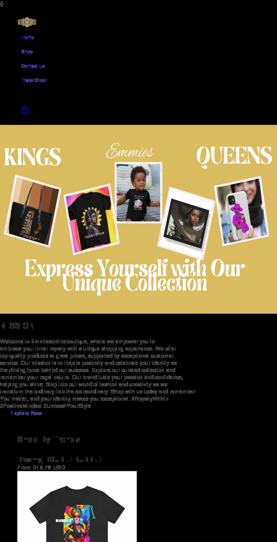 emmiesonlineboutique.net shopify website screenshot