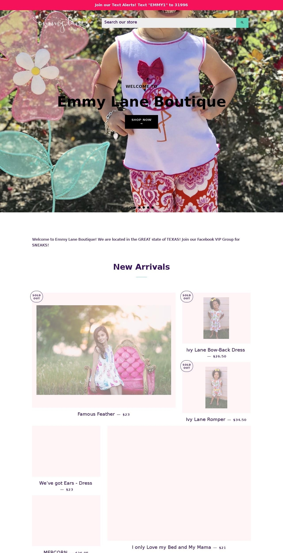 emmylaneboutique.com — Shopify storefront screenshot