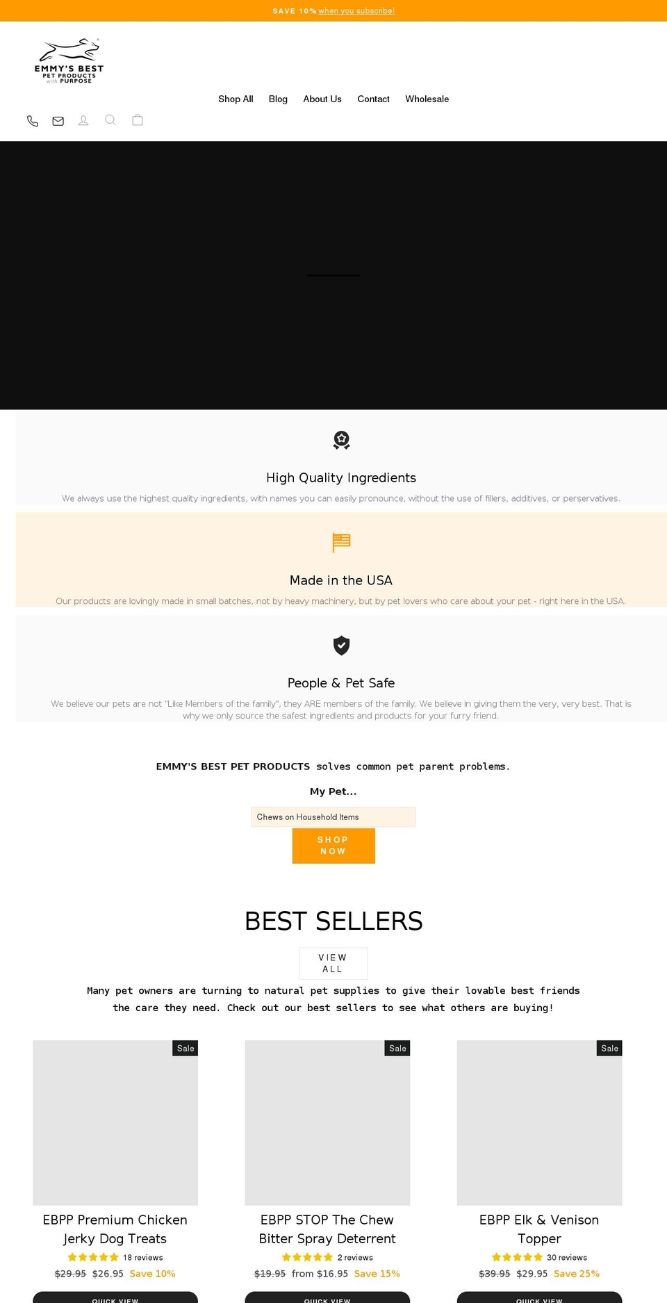 emmysbestpets.com shopify website screenshot