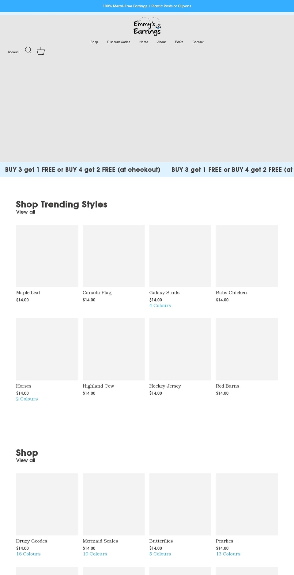 emmysearrings.com shopify website screenshot