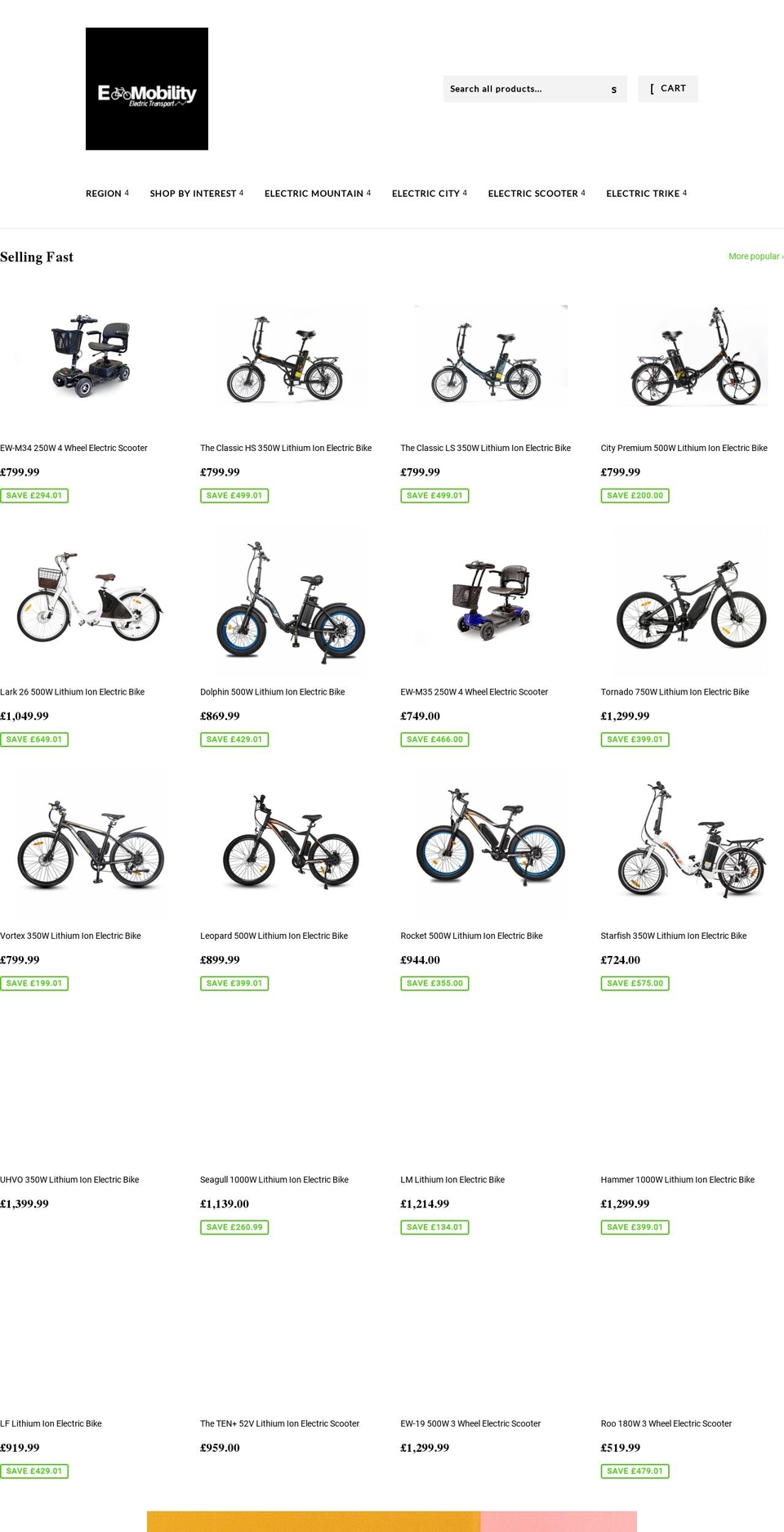 emobilityelectrictransport.com shopify website screenshot
