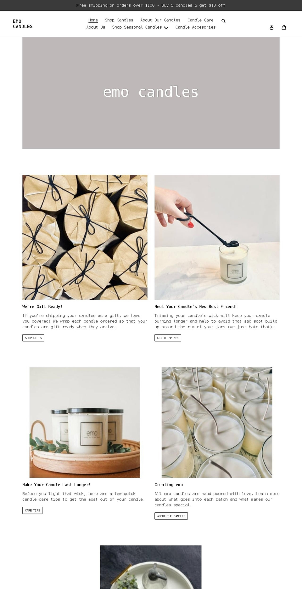 emocandles.com shopify website screenshot