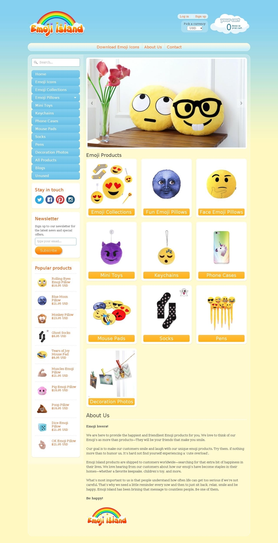 Sunrise Shopify theme site example emojiisland.com