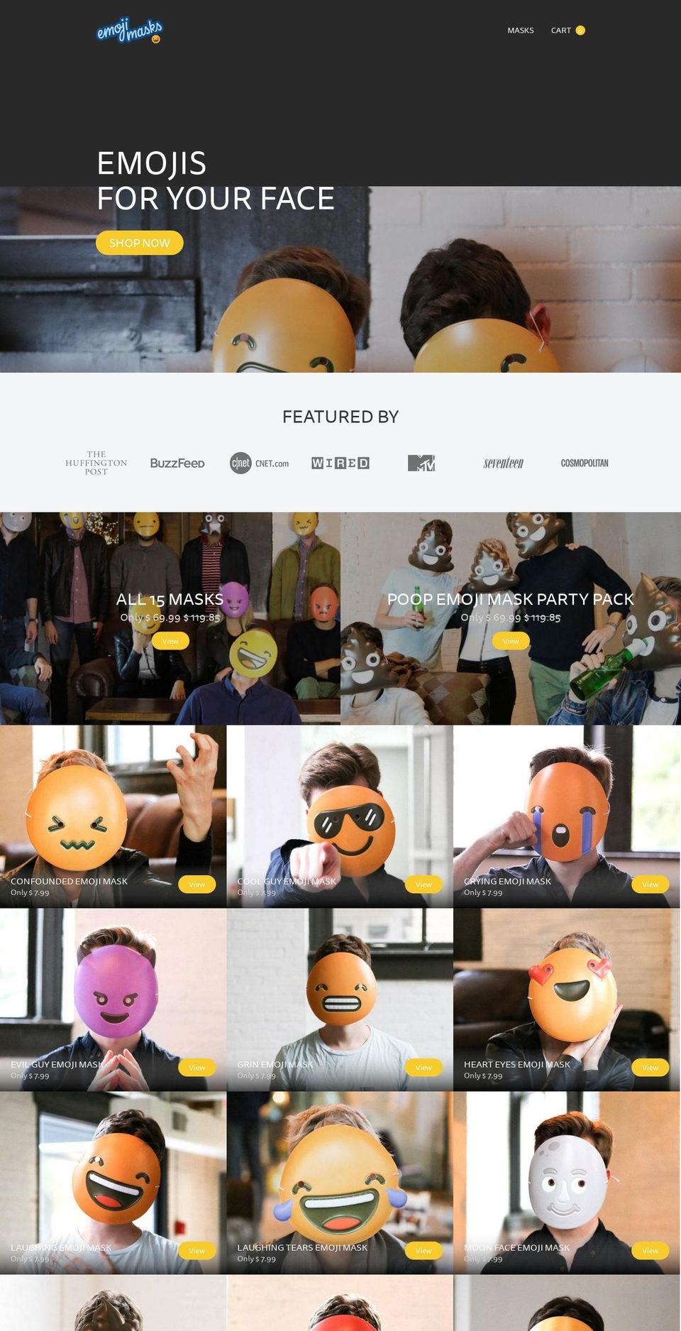 emojimasks.com shopify website screenshot