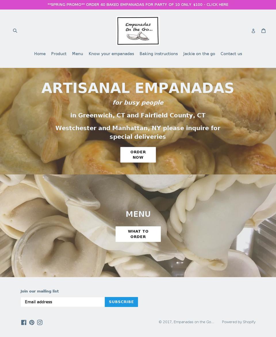 empanadasonthego.com shopify website screenshot