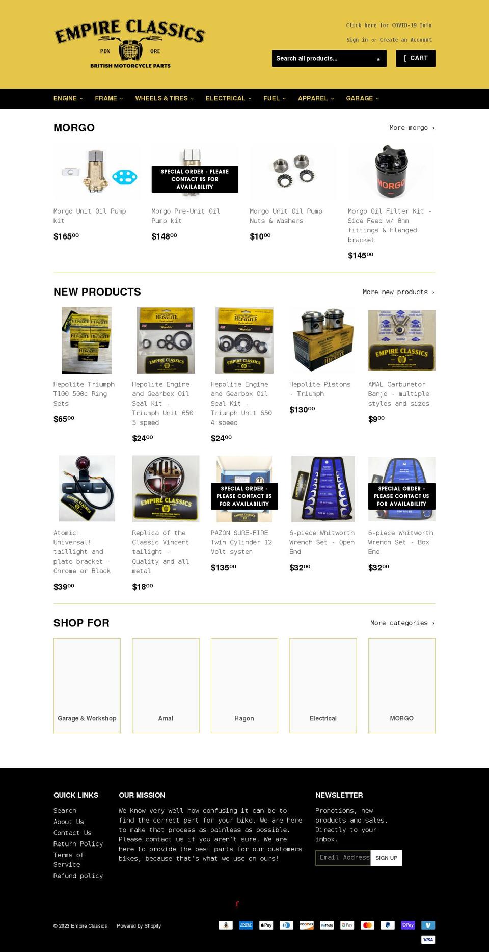 empire-classics.com shopify website screenshot
