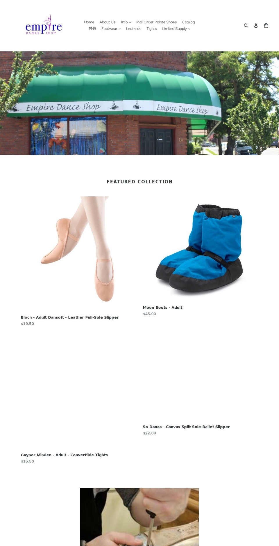 empiredanceshop.com shopify website screenshot