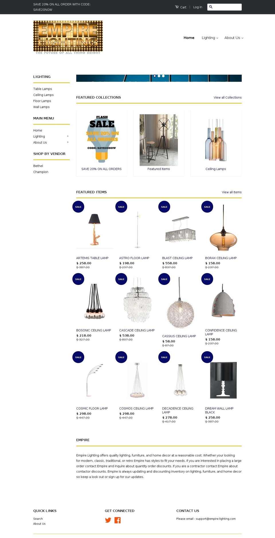 empirelighting.com shopify website screenshot