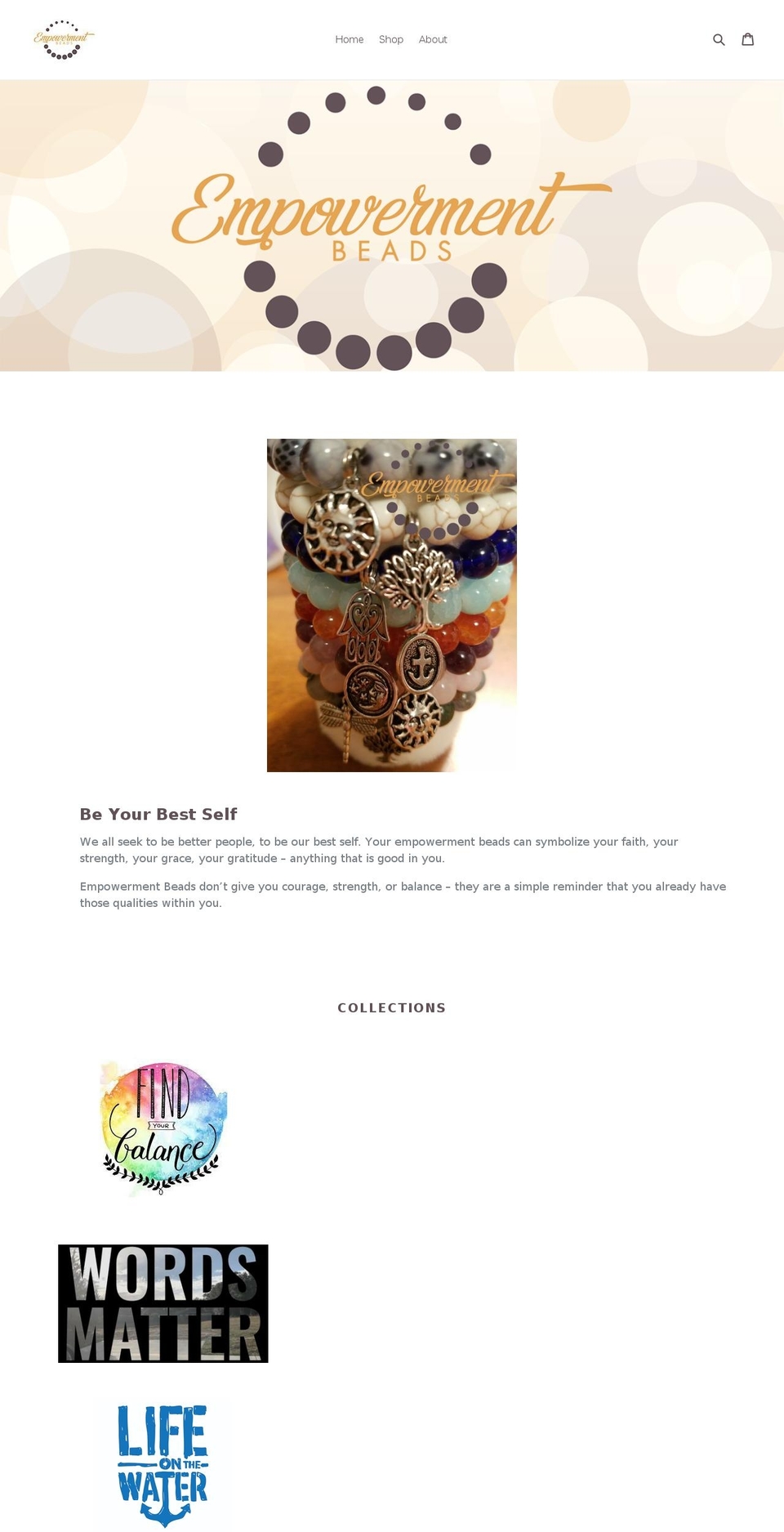 empowermentbeads.com shopify website screenshot