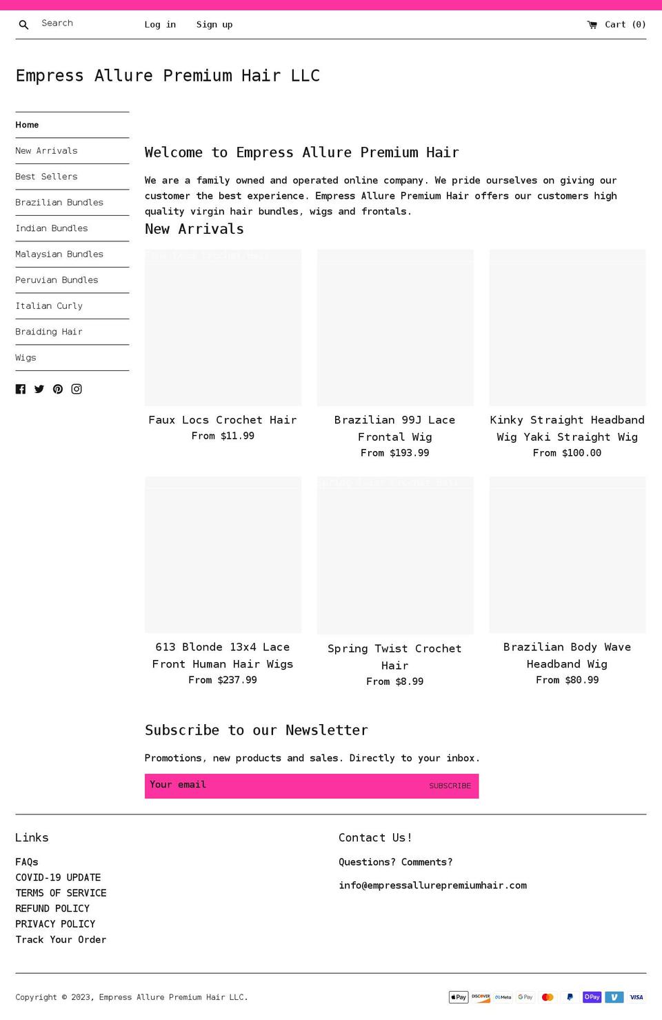 empressallurepremiumhair.com shopify website screenshot