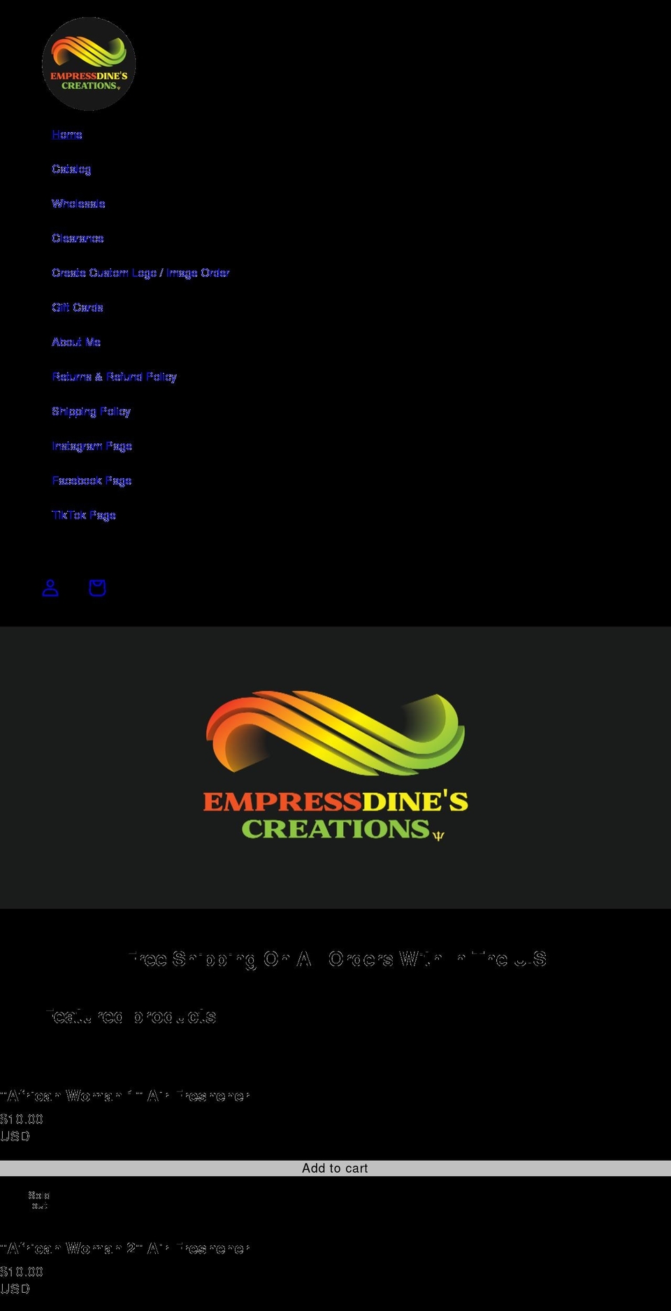 empressdinescreations.org shopify website screenshot
