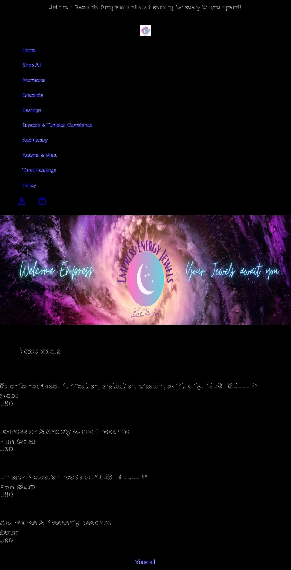 empressenergyjewels.com shopify website screenshot