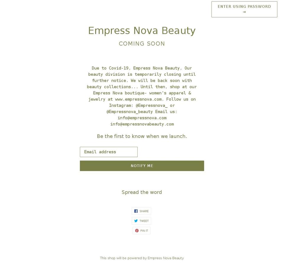 empressnovabeauty.com shopify website screenshot