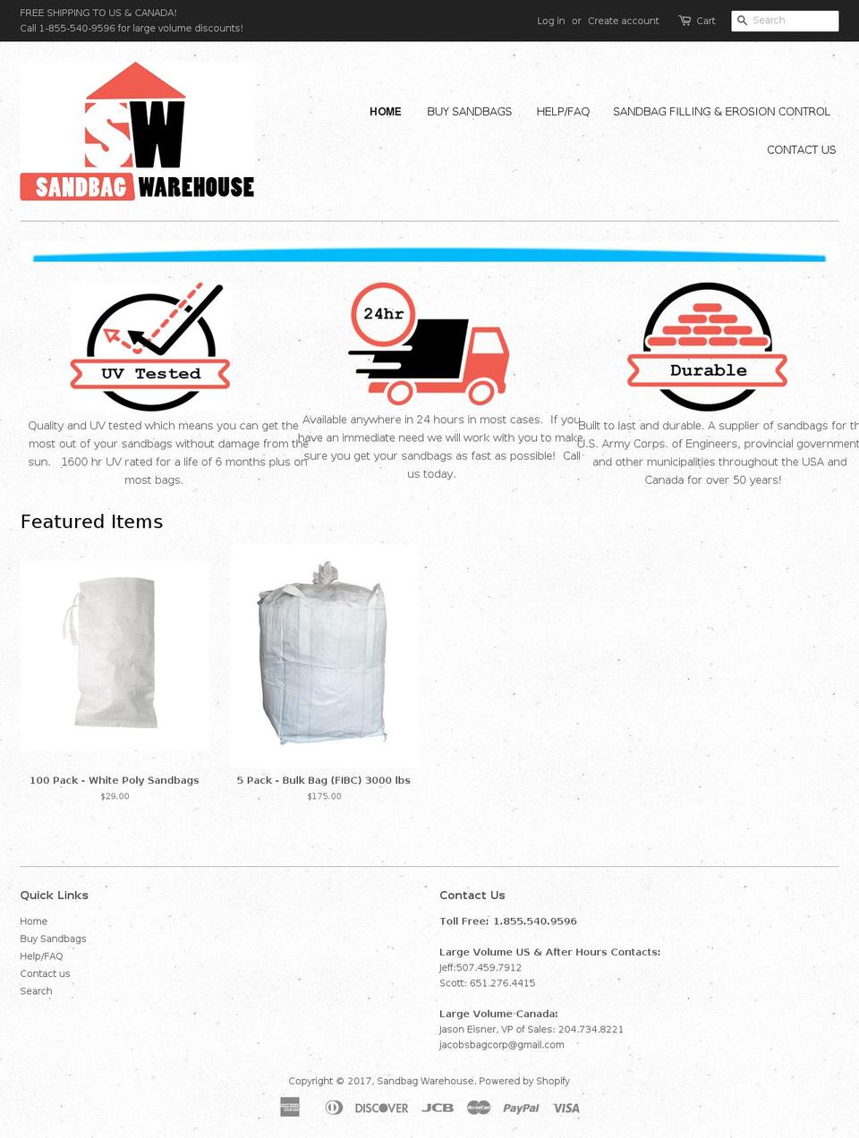 emptysandbags.com shopify website screenshot