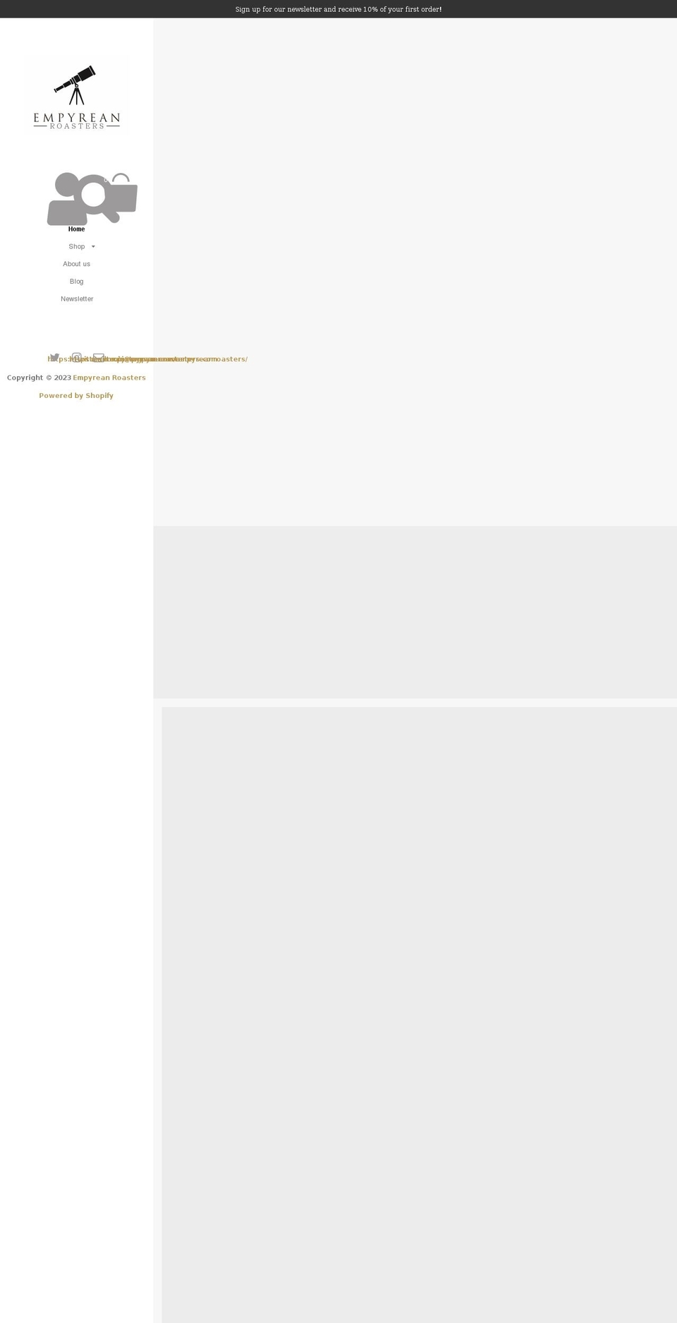 empyreanroasters.com shopify website screenshot