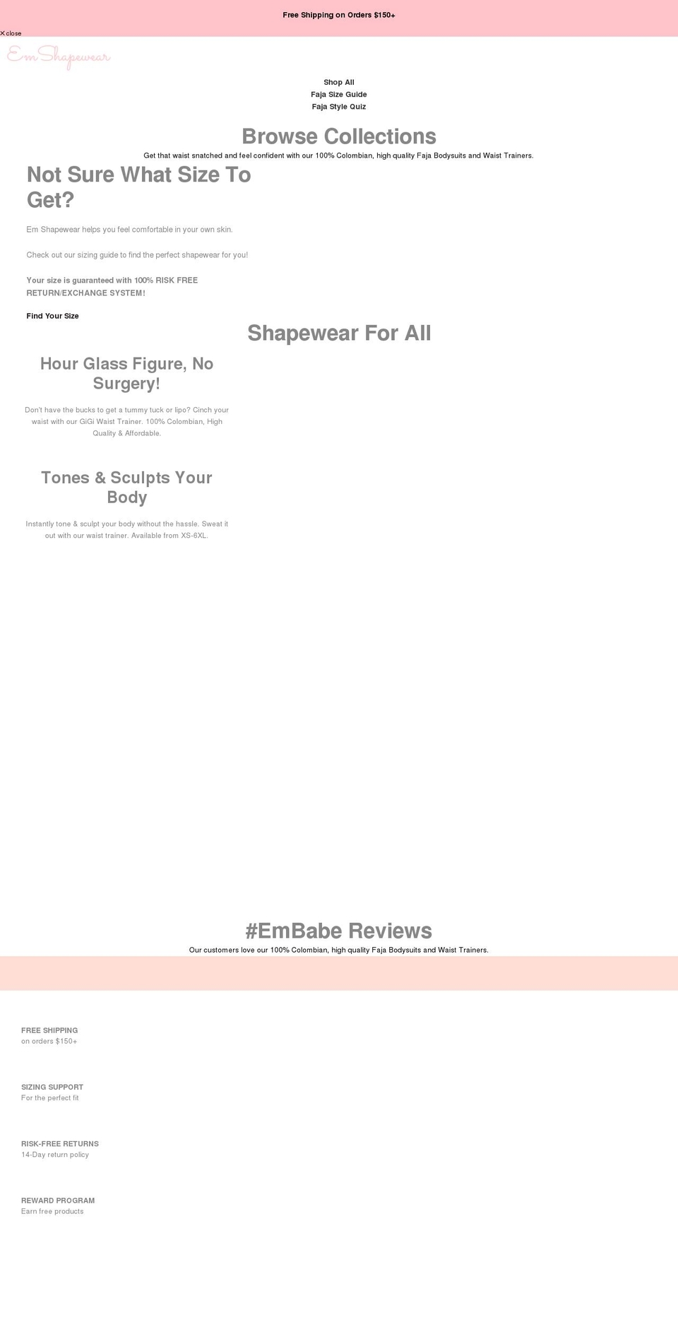 emshapewear.com shopify website screenshot