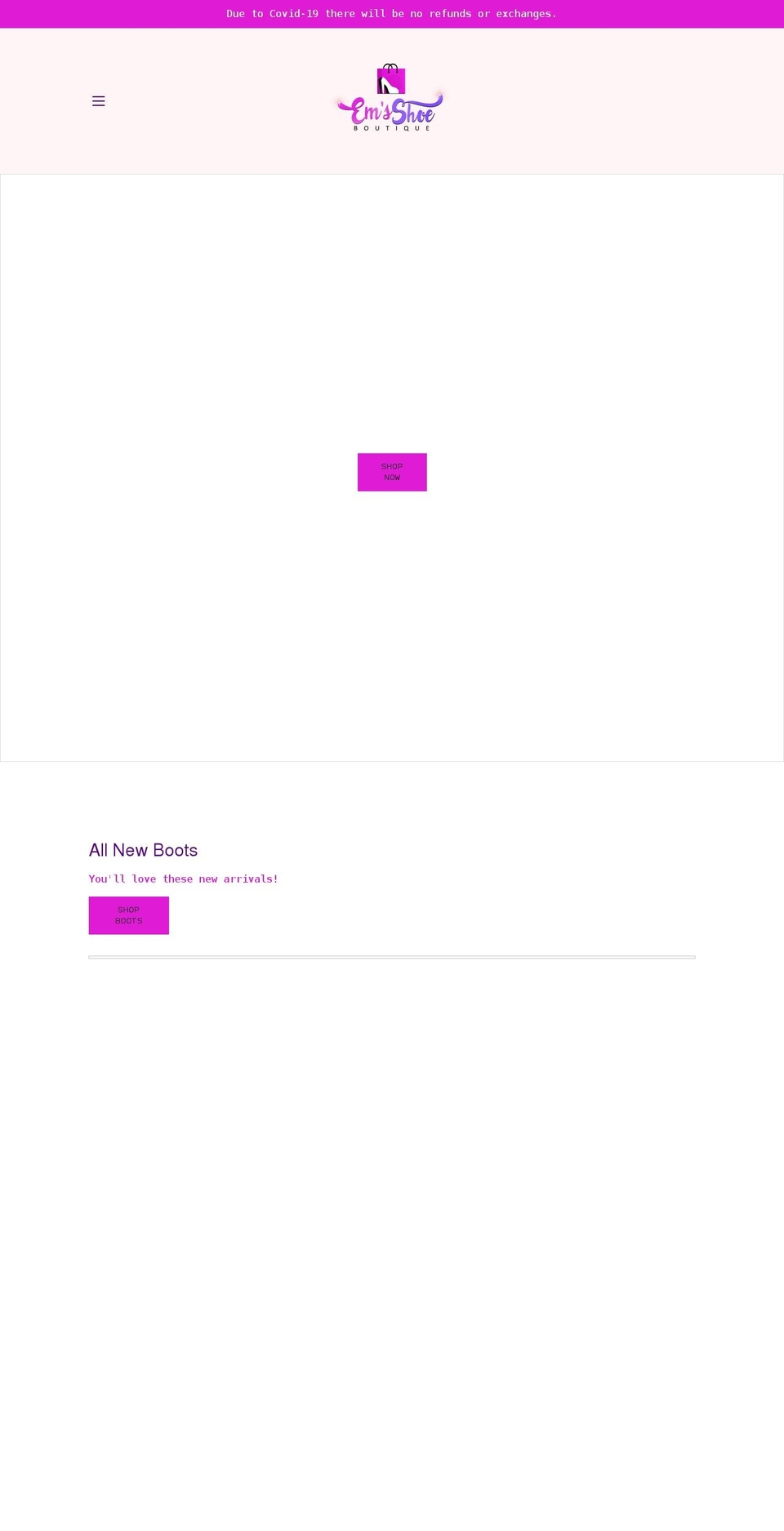 emsshoeboutique.com shopify website screenshot