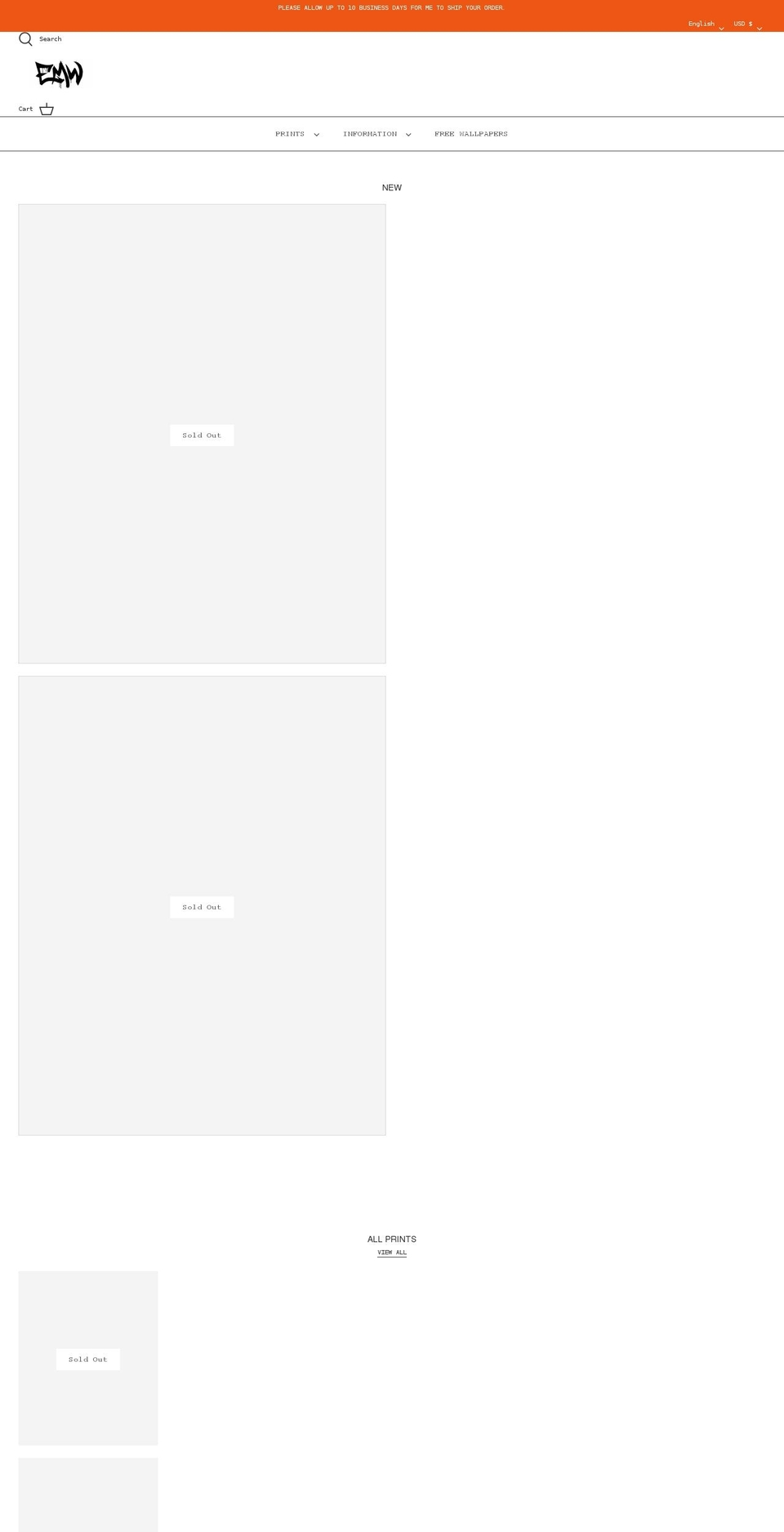 emwfineart.com shopify website screenshot