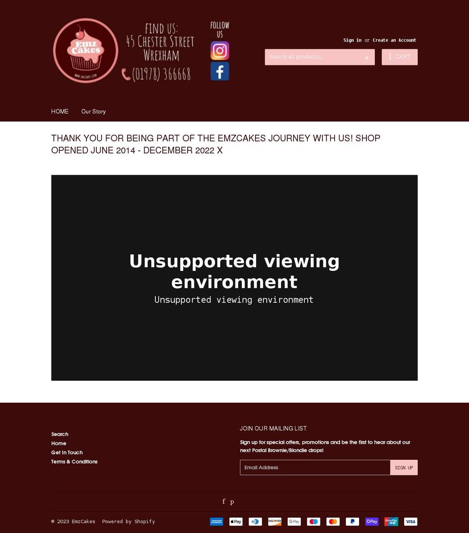 emzcakes.com shopify website screenshot