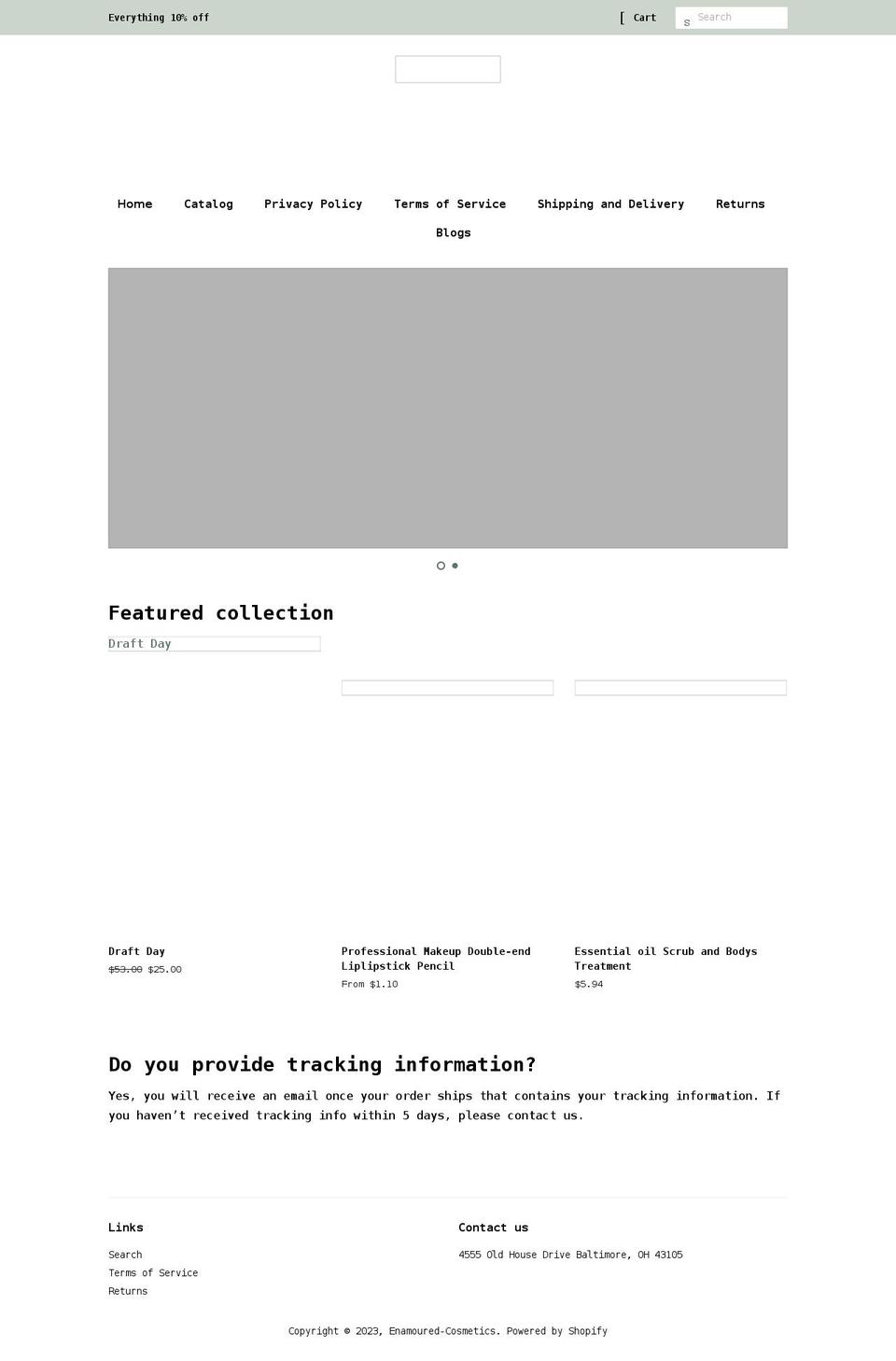enamoured-cosmetics.myshopify.com shopify website screenshot