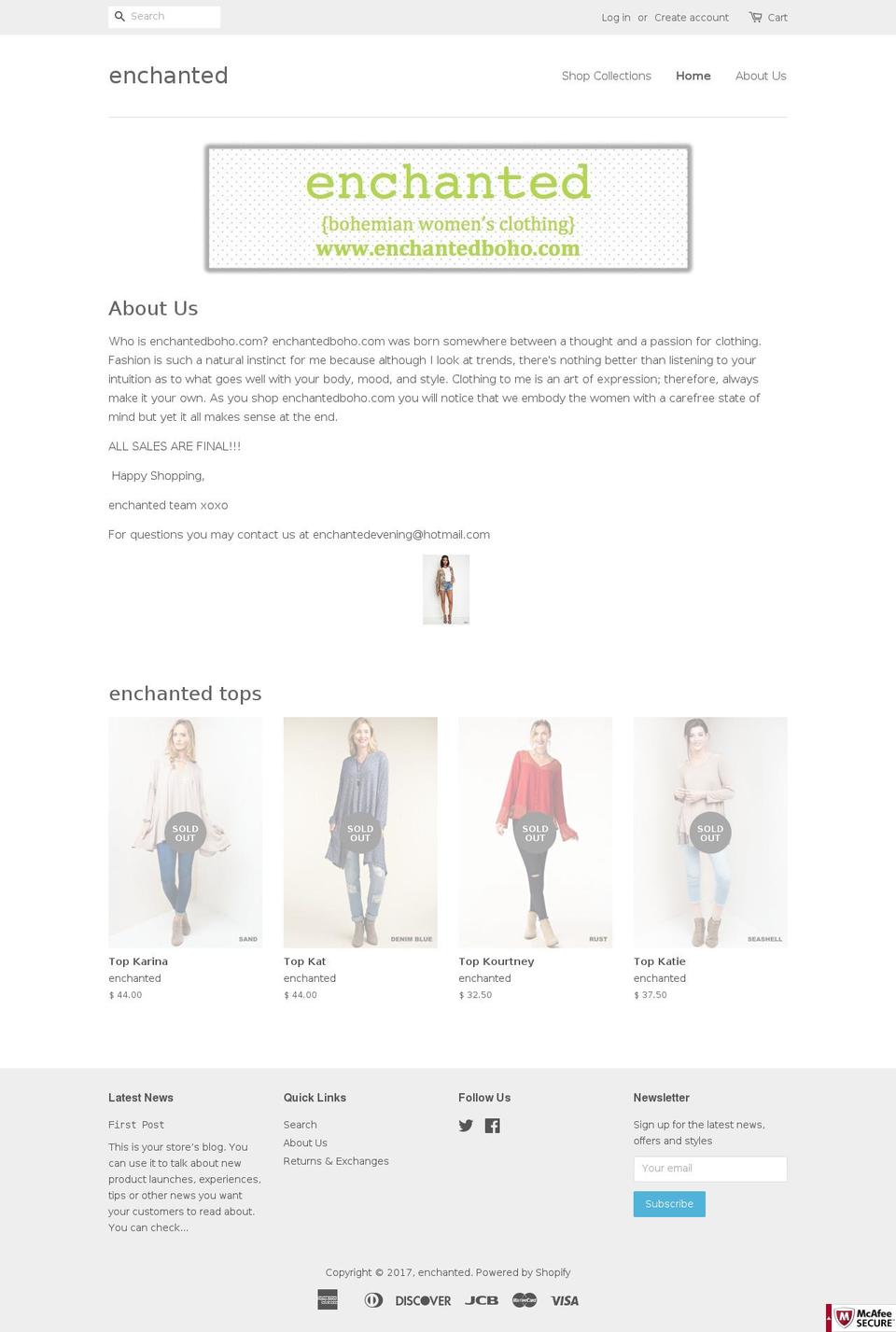 enchantedboho.com shopify website screenshot
