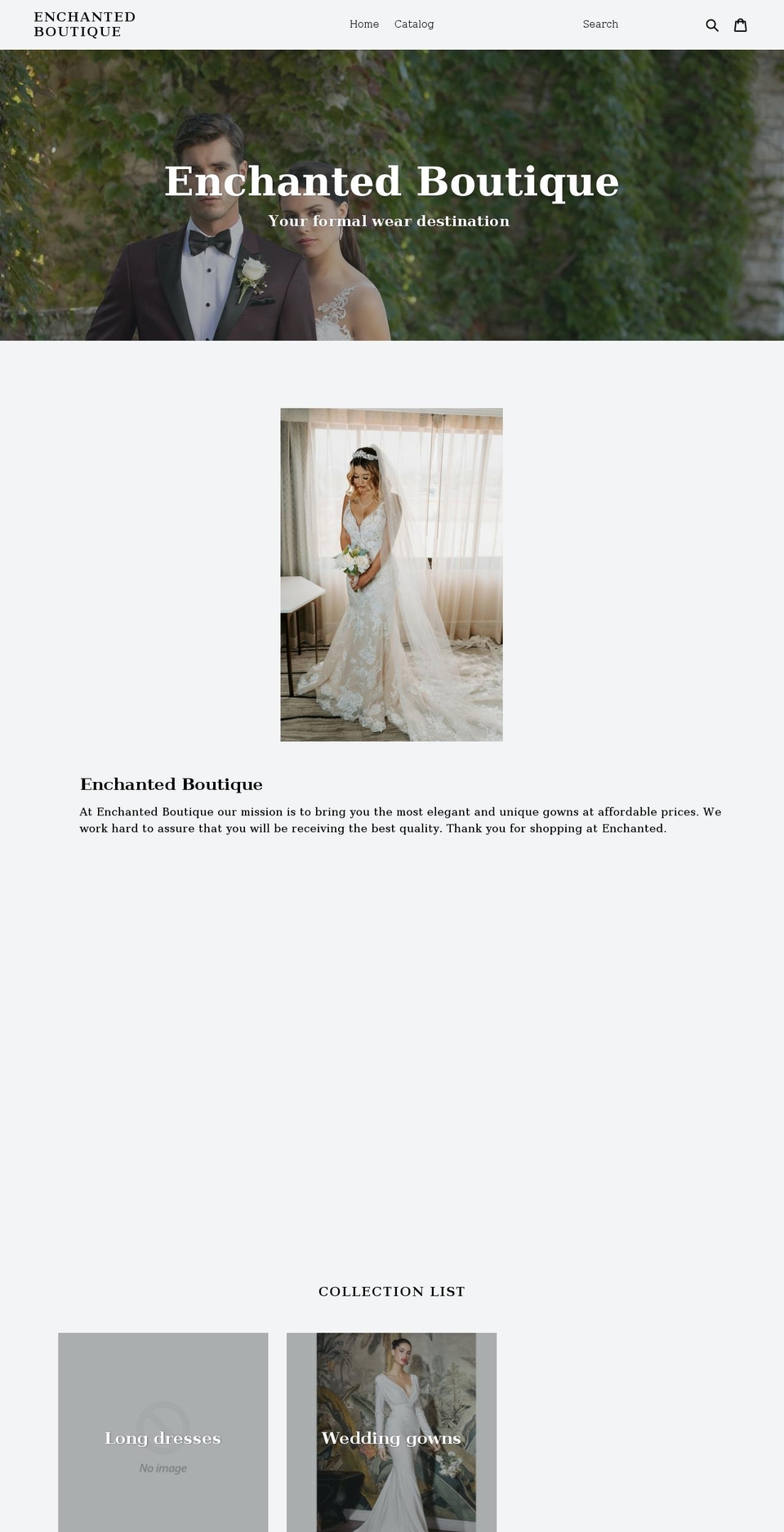 enchantedformals.com shopify website screenshot