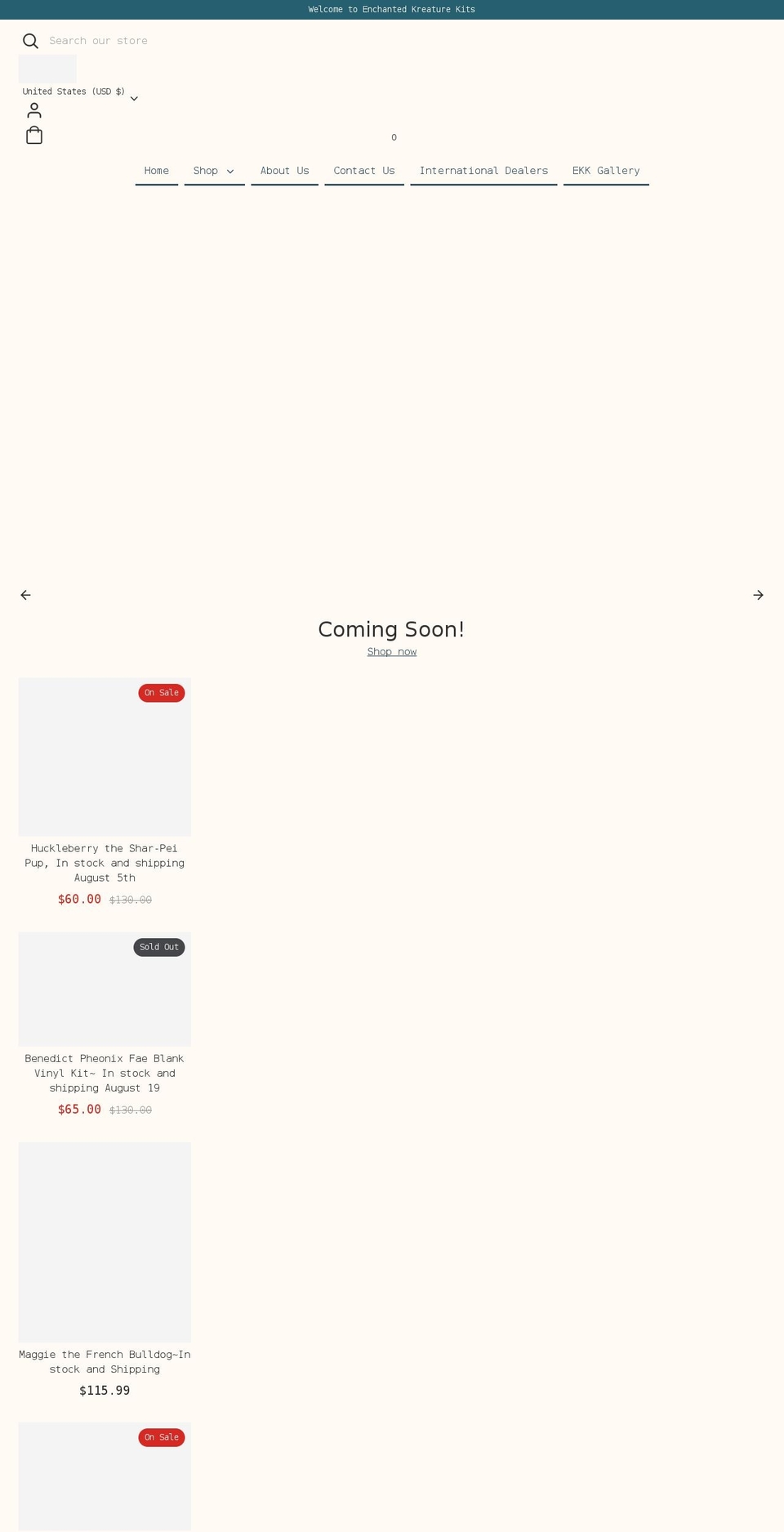 enchantedkreaturekits.com shopify website screenshot