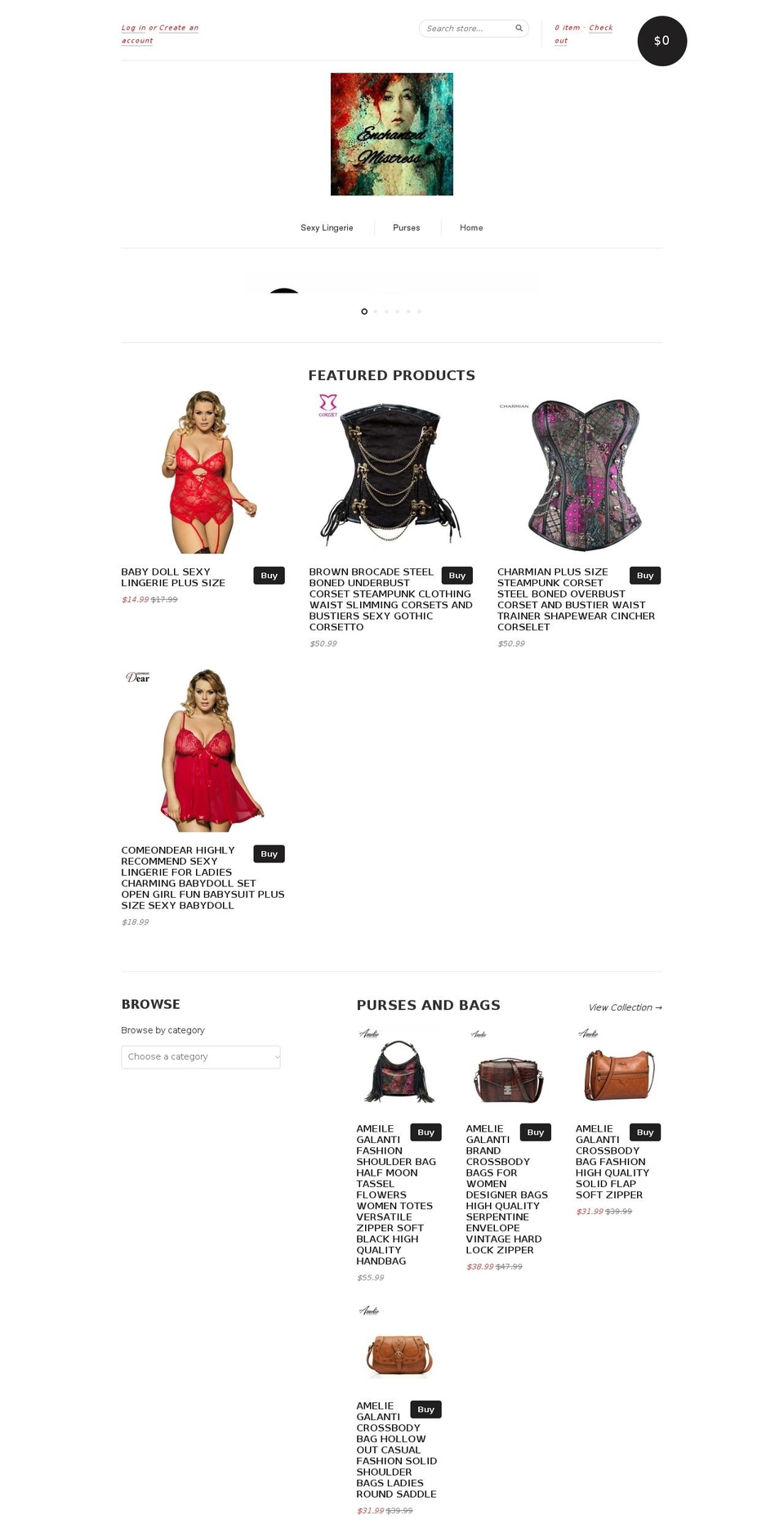 enchantedmistress.com shopify website screenshot