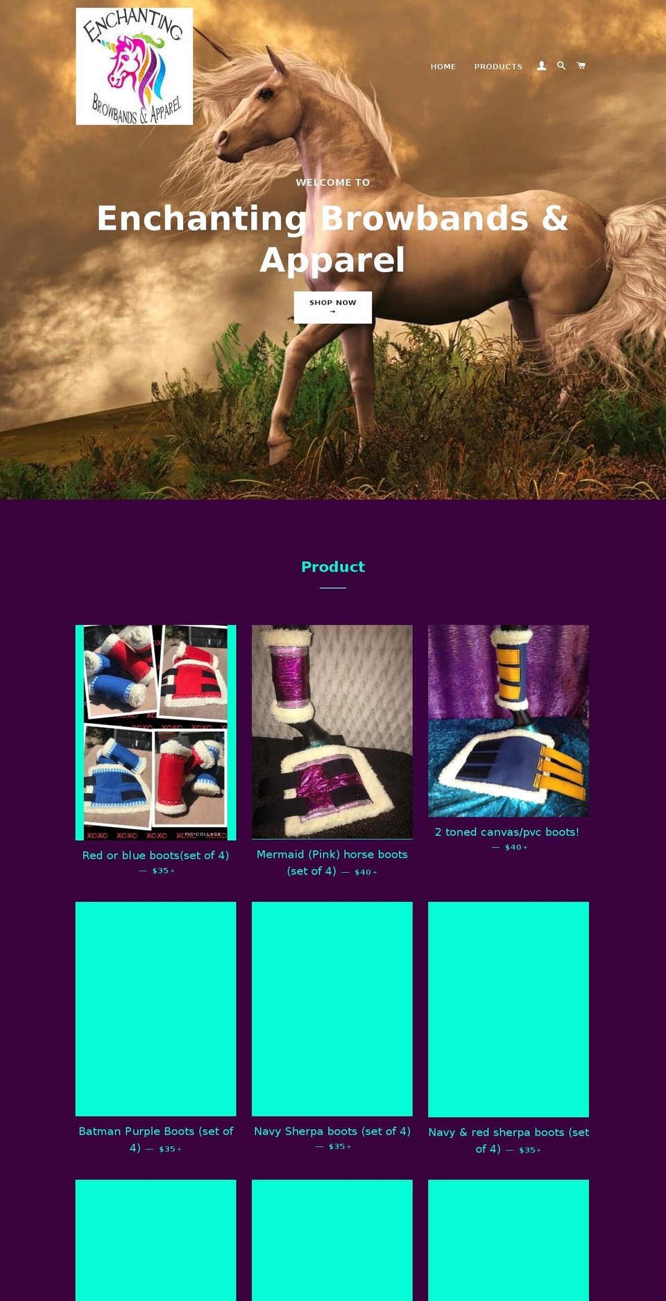 enchantingbrowbandsapparel.com — Shopify storefront screenshot