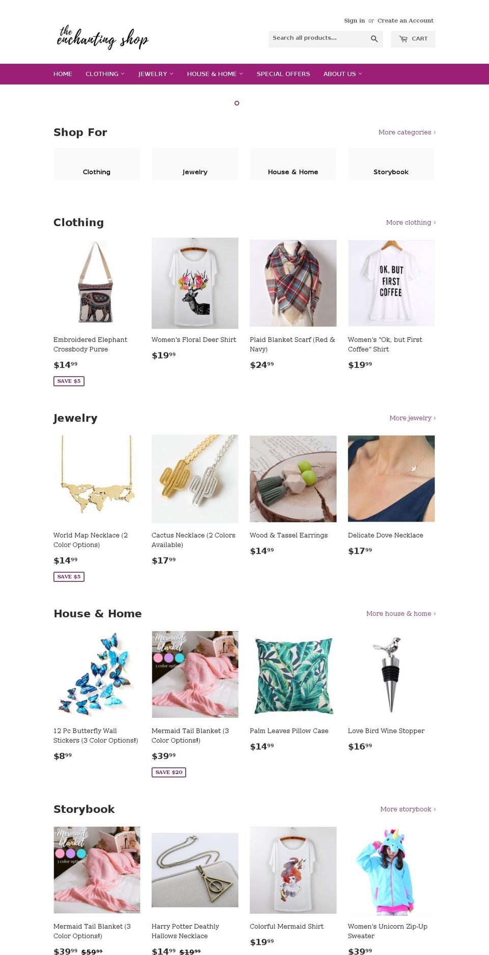 enchantingshop.com shopify website screenshot