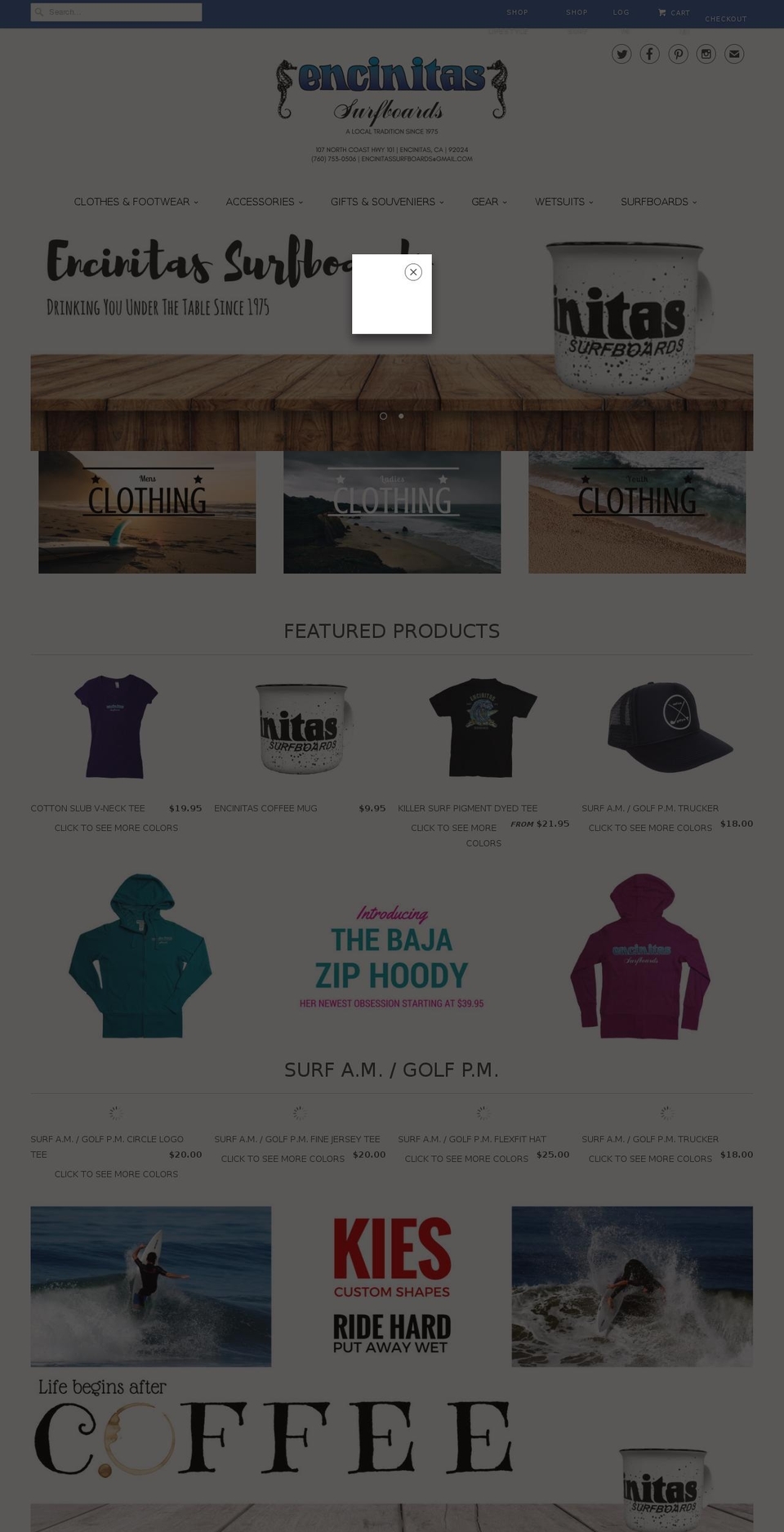 Responsive Shopify theme site example encinitassurfboards.com