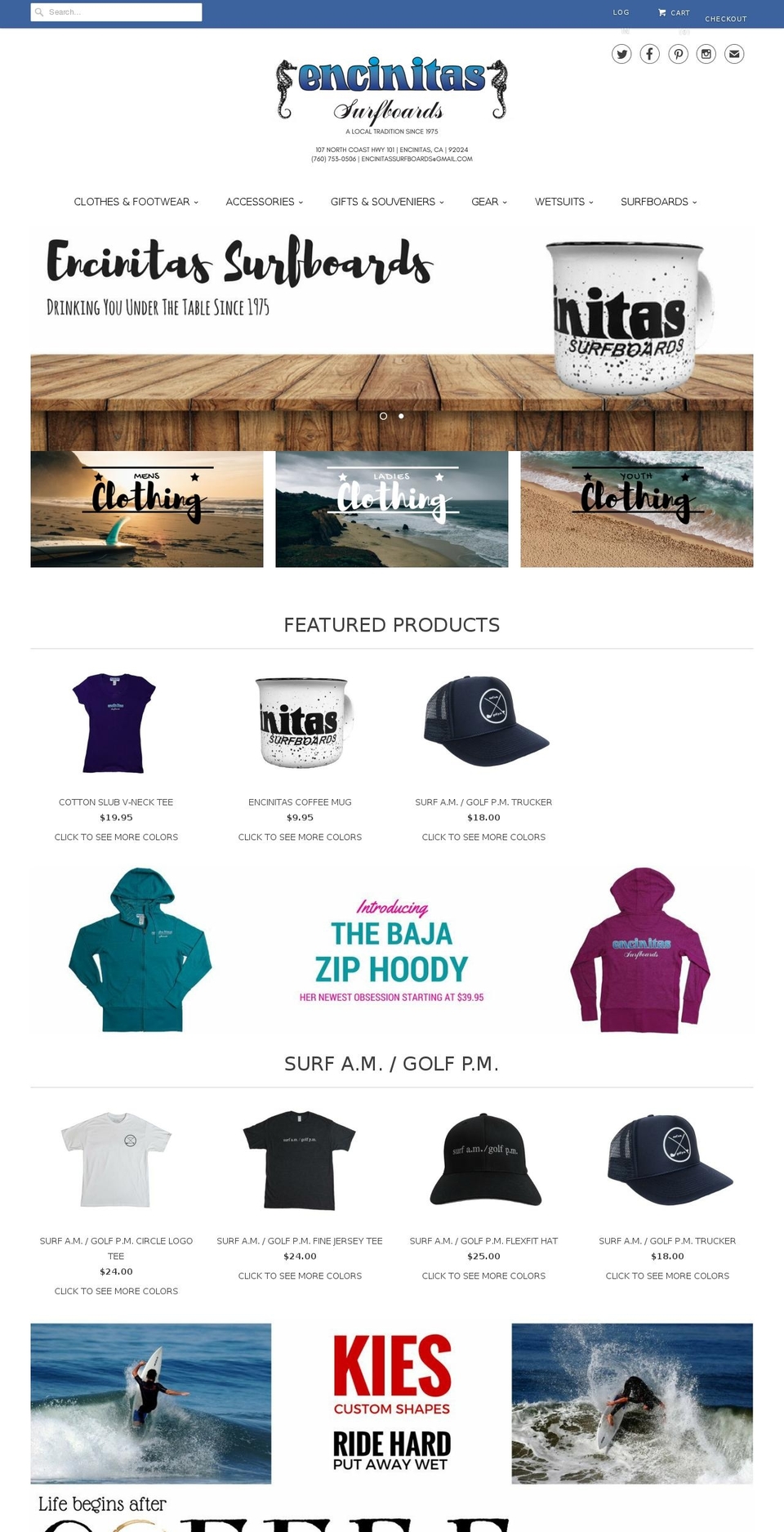 encinitassurfboards.info shopify website screenshot