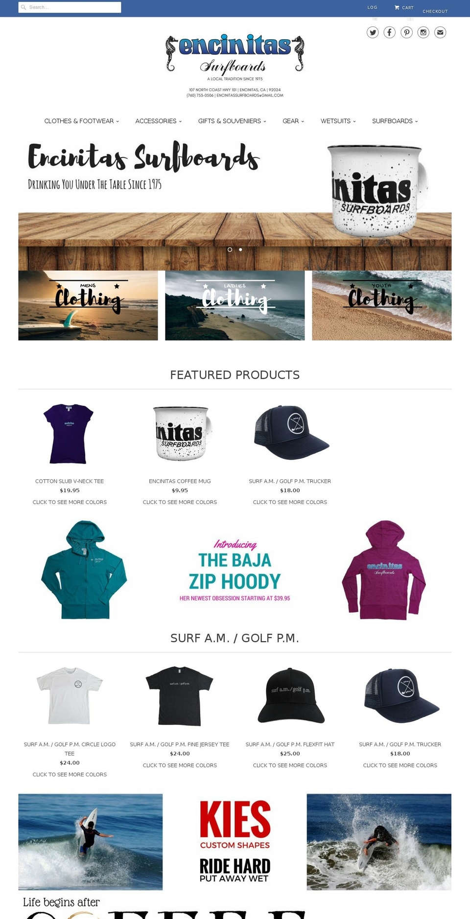 encinitassurfshop.net shopify website screenshot