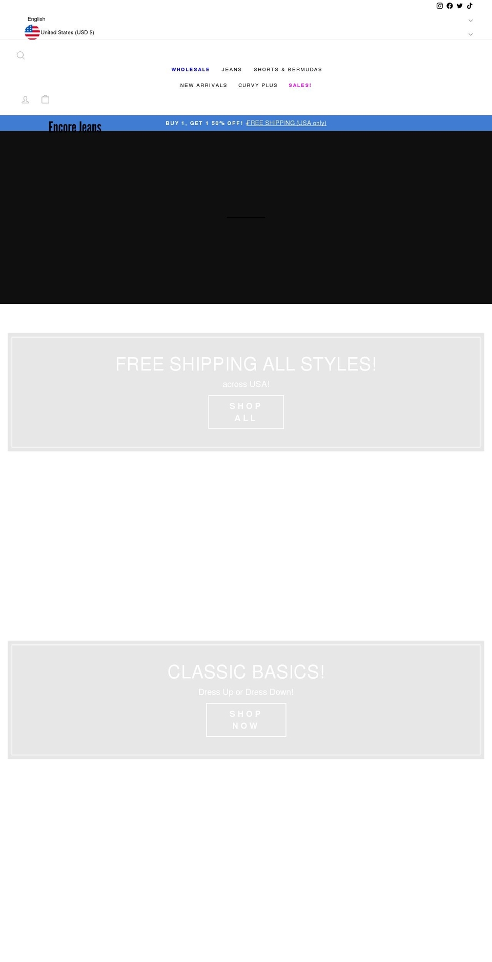 encorejeans.com shopify website screenshot