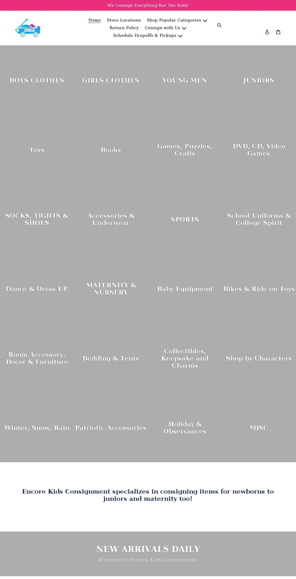 encorekidsconsignment.com shopify website screenshot